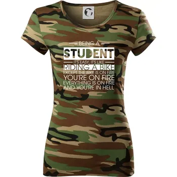 Dámské tričko Being a student - bike - Dámské maskáčové triko - S ( Hnědý maskáč )