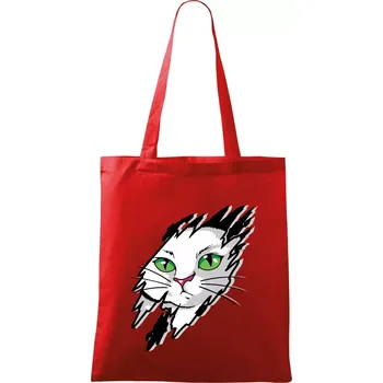 Nákupní taška Kočka v roztrženém triku - Taška bavlněná - 42 x 38 cm ( Červená )