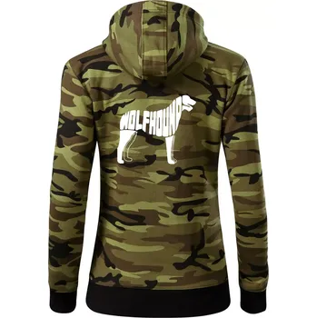 Dámská mikina Vlkodav nápis v těle - Dámská mikina trendy zipper s kapucí - XS ( Zelený maskáč )