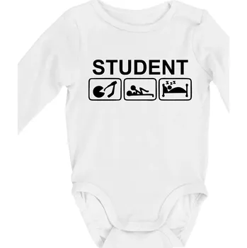 Pít užívat spát - student - Body kojenecké s dlouhým rukávem - Dlouhý r. do 3 měs ( Bílá )