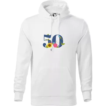 Pánská mikina Květinové číslo kreslené - 50 - Mikina pánská Cape s kapucí - 4XL ( Bílá )