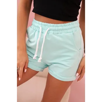Dámské bavlněné šortky s gumou a zavazováním v pase mátové UNI