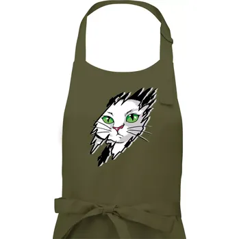 Kuchyňská zástěra Kočka v roztrženém triku - Dámská zástěra na vaření - Univerzální velikost ( Khaki )