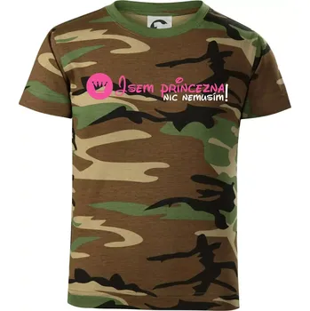 Jsem princezna, nic nemusím!¨ - Dětské maskáčové triko - 104-110cm / 3-4 roky ( Hnědý maskáč )