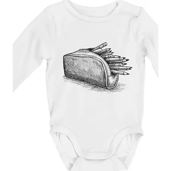 Kojenecký body Školní penál kreslený - Body kojenecké s dlouhým rukávem - Dlouhý r. do 3 měs ( Bílá )