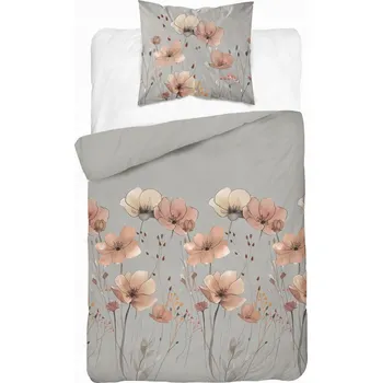 Povlečení Povlečení 140x200 šedé s broskvovými květy - Satin Stories
