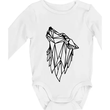 Kojenecký body Geometrie - vlk - vyjící - Body kojenecké s dlouhým rukávem - Dlouhý r. do 3 měs ( Bílá )
