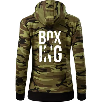 Dámská mikina Nápis Boxing - Dámská mikina trendy zipper s kapucí - XS ( Zelený maskáč )
