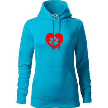 Dámská mikina Tlapka v srdci - Mikina dámská Cape s kapucí - L ( Světlý tyrkys )