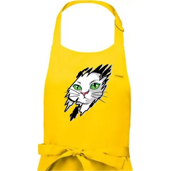 Kuchyňská zástěra Kočka v roztrženém triku - Pánská zástěra na vaření - Univerzální velikost ( Žlutá )