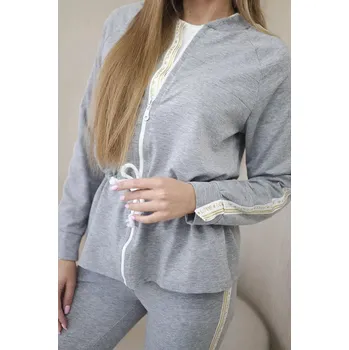 Dámská bavlněná souprava s proužky a stahovacími lemy šedý UNI