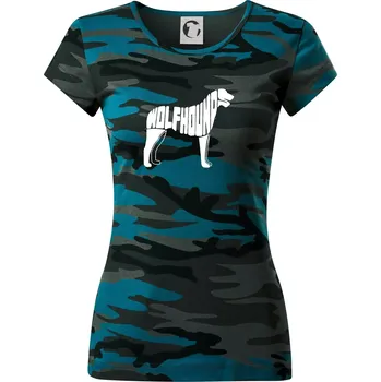 Vlkodav nápis v těle - Dámské maskáčové triko - M ( Petrolejová maskáč )