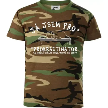 Chlapecké tričko Ja jsem PRO - prokrastinace - Dětské maskáčové triko - 134 cm/8 let ( Hnědý maskáč )
