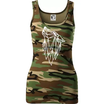 Dámské tričko Geometrie - vlk - vyjící - Dámské Maskáčové tílko - XS ( Hnědý maskáč )