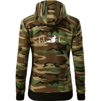 Dámská mikina EKG čarodějnice - Dámská mikina trendy zipper s kapucí - M ( Hnědý maskáč )