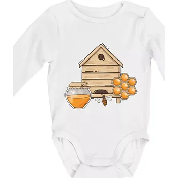 Kojenecké oblečení Včelí úly - Body kojenecké s dlouhým rukávem - Dlouhý r. do 3 měs ( Bílá )