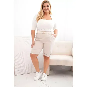 Dámské kraťasy Dámské bavlněné šortky Plus Size s páskem béžový 5XL