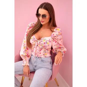 Dámská košile Dámská španělská halenka s květinovým vzorem, dlouhý rukáv světle růžová UNI