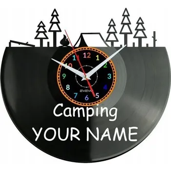 Hodiny Camping Nástěnné Hodiny s Vinylovou Deską - Moderní Dekorace s Vaším Jménem