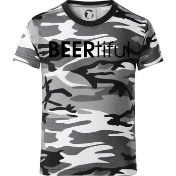 Chlapecké tričko Pivní nápisy BEERtiful - Dětské maskáčové triko - 146 cm/10 let ( Šedý maskáč )