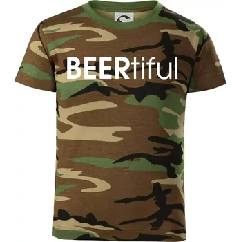 Chlapecké tričko Pivní nápisy BEERtiful - Dětské maskáčové triko - 104-110cm / 3-4 roky ( Hnědý maskáč )