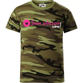 Jsem princezna, kámo! - Dětské maskáčové triko - 104-110cm / 3-4 roky ( Zelený maskáč )