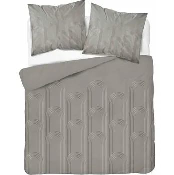 Povlečení Povlečení s geometrickým vzorem, tmavě béžová a šedá, 220x200, elegantní saténová bavlna