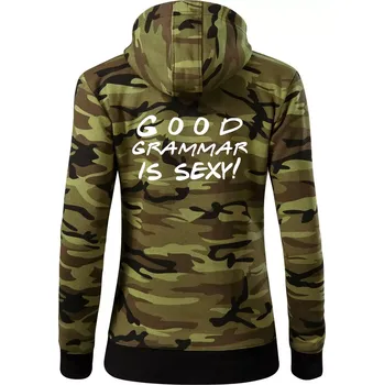 Dámská mikina Good grammar is sexy - Dámská mikina trendy zipper s kapucí - XS ( Zelený maskáč )