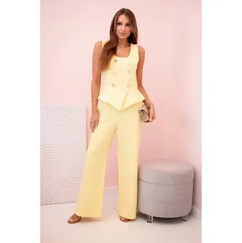 Dámský overall Dámská kombinéza bez rukávů s širokými nohavicemi a ozdobnými knoflíky žlutý UNI