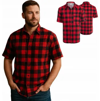 Pánská košile PÁNSKÁ FLANELOVÁ KOŠILE S KRÁTKÝM RUKÁVEM NEFORMÁLNÍ PRACOVNÍ VÝROBEK POLSKÝ vel. XL