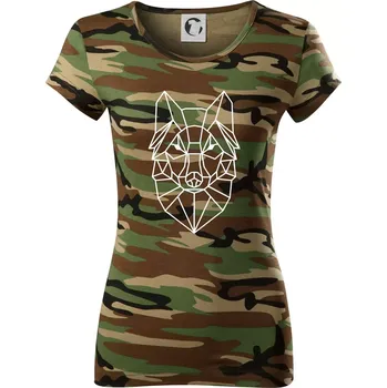 Dámské tričko Geometrie - vlk - Dámské maskáčové triko - XS ( Hnědý maskáč )