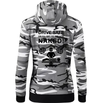 Dámská mikina Jezdi bezpečně nebo tě uvidím nahého (Hana-creative) - Dámská mikina trendy zipper s kapucí - 2XL ( Šedý maskáč )