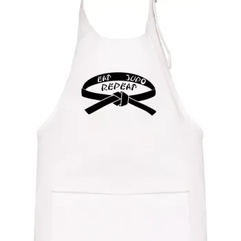 Kuchyňská zástěra Judo eat repeat - Dětská zástěra na vaření - Univerzální velikost ( Bílá )
