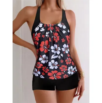 Dámské plavky Dámské dvoudílné plavky - tankiny s potiskem květin Barva: červená (celopotisk), Velikost: S