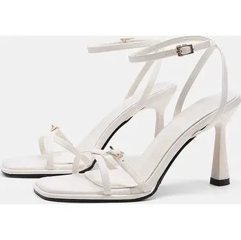 Dámské sandále páskové sandály na vysokém podpatku se šněrováním Barva: Béžová, Velikost: 40