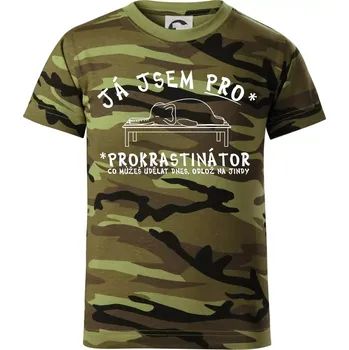 Chlapecké tričko Ja jsem PRO - prokrastinace - Dětské maskáčové triko - 146 cm/10 let ( Zelený maskáč )