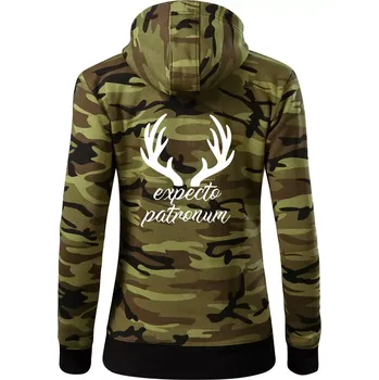 Dámská mikina Harry - Expecto patronum - Dámská mikina trendy zipper s kapucí - XS ( Zelený maskáč )