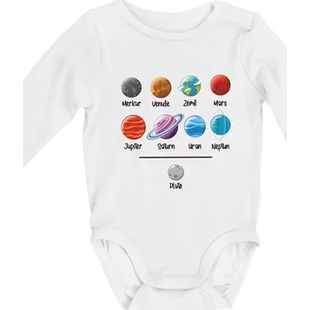 Planety vedle sebe plus pluto - Body kojenecké s dlouhým rukávem - Dlouhý r. 3-6 měs ( Bílá )