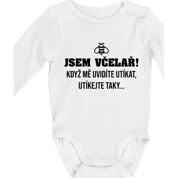 Jsem včelař, utíkejte taky - Body kojenecké s dlouhým rukávem - Dlouhý r. 3-6 měs ( Bílá )