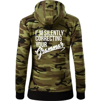 Dámská mikina Correcting grammar - Dámská mikina trendy zipper s kapucí - XL ( Zelený maskáč )
