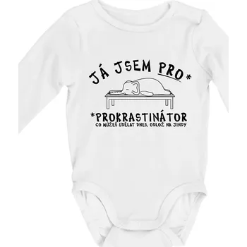 Ja jsem PRO - prokrastinace - Body kojenecké s dlouhým rukávem - Dlouhý r. do 3 měs ( Bílá )