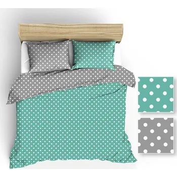 Povlečení Povlečení 160x200 šedé mátové bílé puntíky