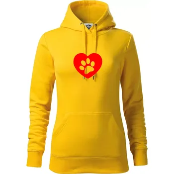 Dámská mikina Tlapka v srdci - Mikina dámská Cape s kapucí - XS ( Žlutá )