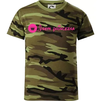 Jsem princezna (samotné) - Dětské maskáčové triko - 134 cm/8 let ( Zelený maskáč )