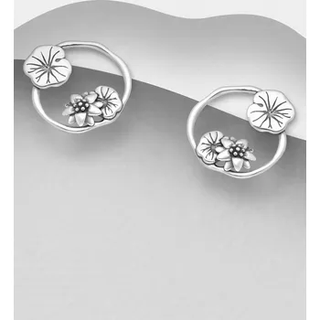 Náušnice Náušnice z oxidovaného stříbra 925 s lotosem a listy v kruhu