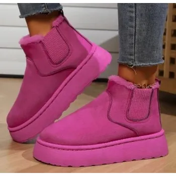 Dámské kozačky Zateplené dámské kotníkové boty s kožíškem – styl Chelsea Barva: Růžová, Velikost: 40