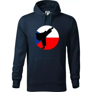 Pánská mikina Karate CZ vlajka - Mikina pánská Cape s kapucí - 4XL ( Námořní modrá (velmi tmavá - téměř černá) )