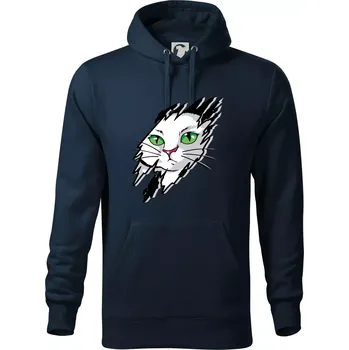 Pánská mikina Kočka v roztrženém triku - Mikina pánská Cape s kapucí - 5XL ( Námořní modrá (velmi tmavá - téměř černá) )