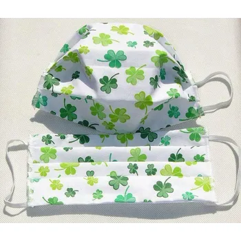 rouška Ochranná maska na obličej pro děti čtyřlístek bílá zelená