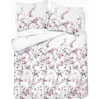 Povlečení Povlečení 160x200 bílé s fialovými větvičkami květů - Satin Stories